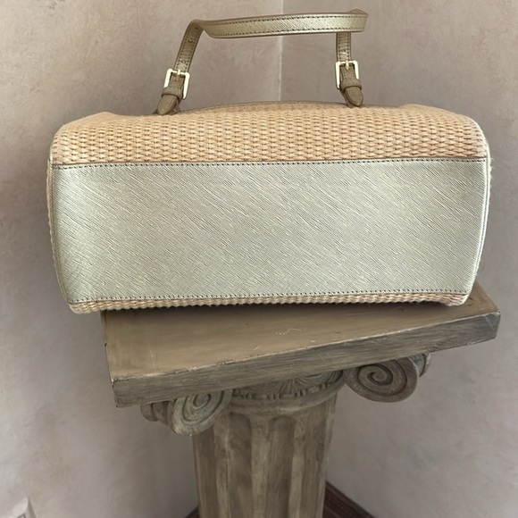 Tory Burch Trimmed Raffia Leather Tote Bag - Picture 6 of 8